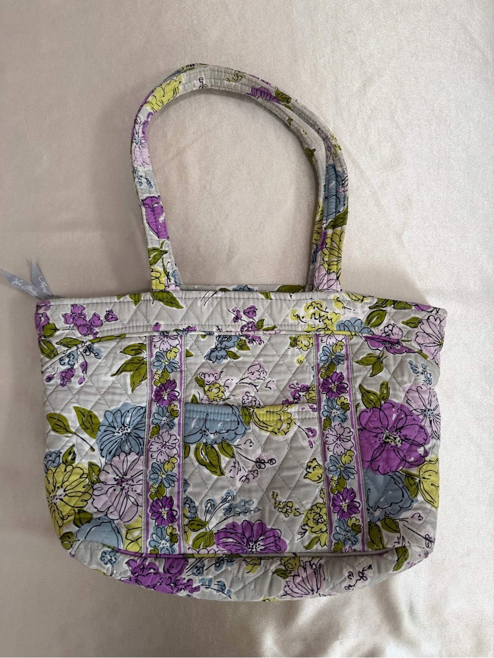 Retired Vera Bradley Quilted Floral Tote Bag With Watercolor Pattern